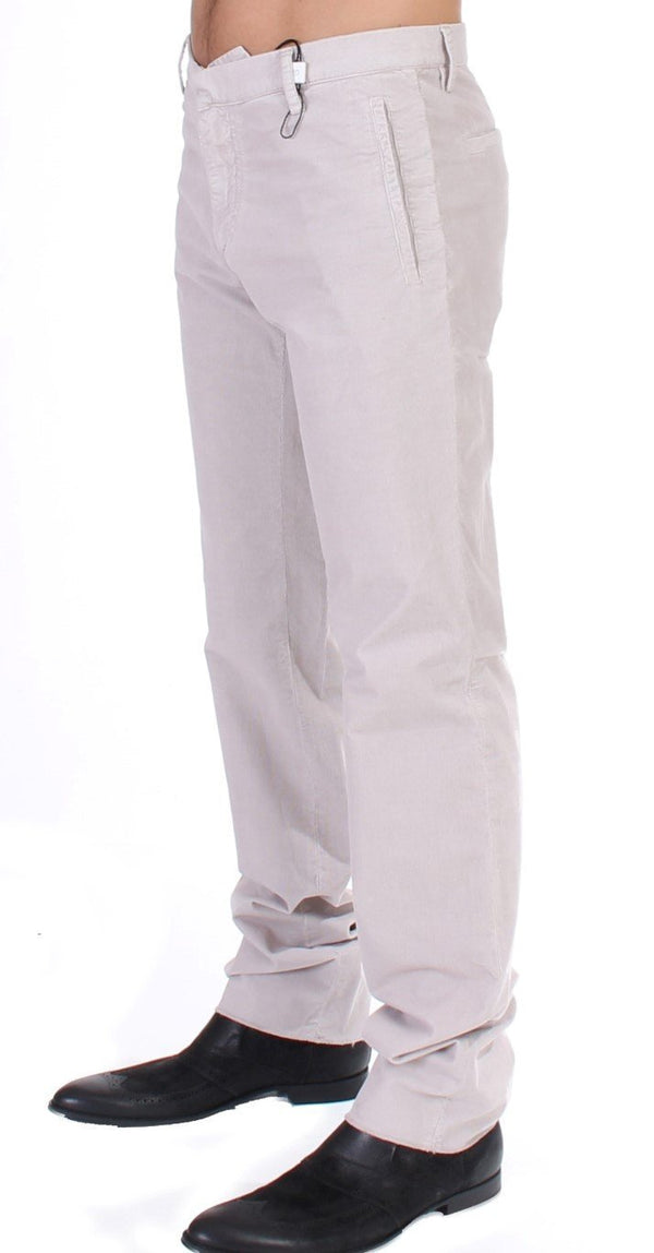 Beige Corduroy Slim Fit Stretch Pants