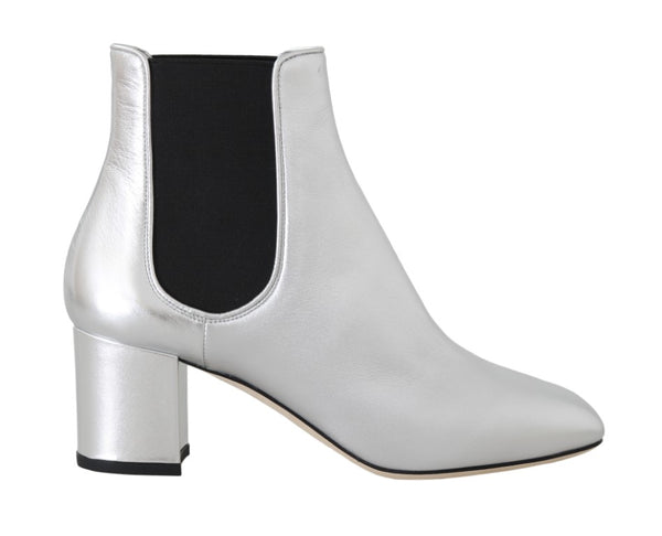 Silver Leather Chelsea Ankle Boots