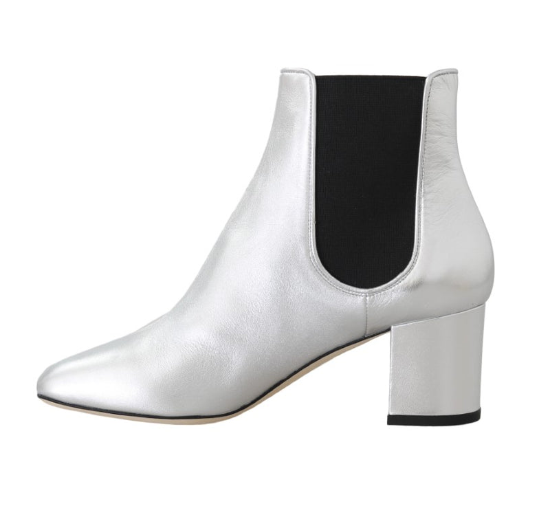 Silver Leather Chelsea Ankle Boots