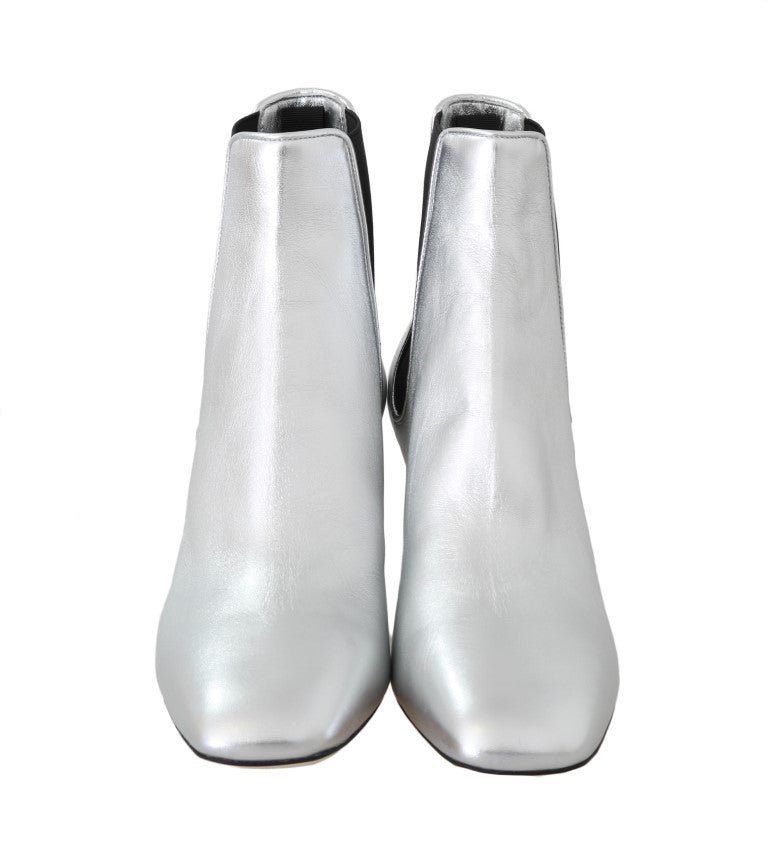 Silver Leather Chelsea Ankle Boots