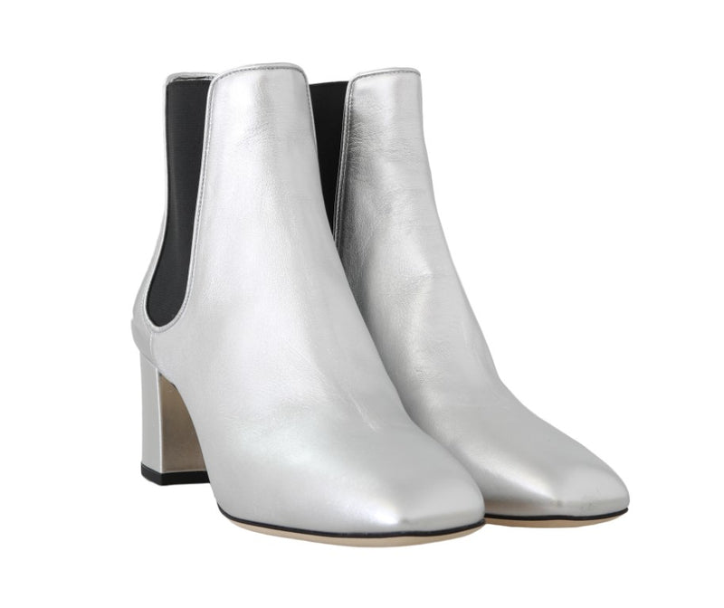 Silver Leather Chelsea Ankle Boots