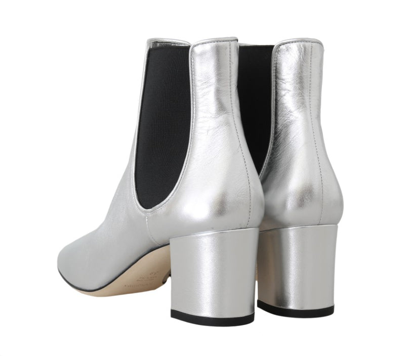 Silver Leather Chelsea Ankle Boots