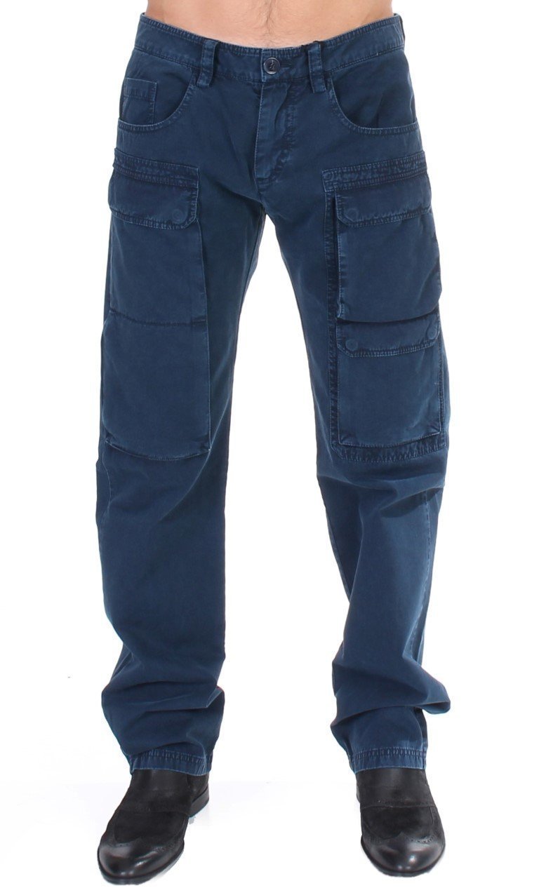 Blue Cotton Cargo Casual Pants