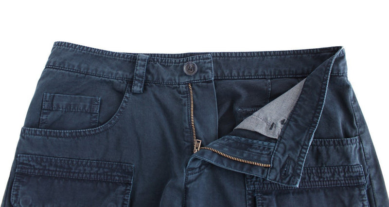 Blue Cotton Cargo Casual Pants
