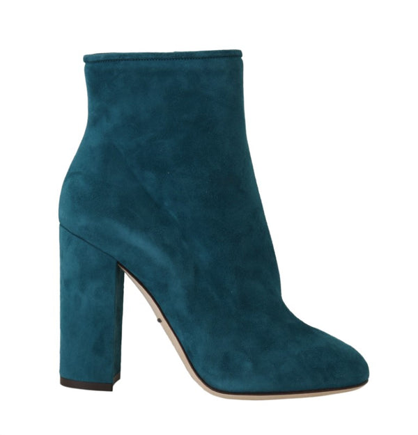 Blue Suede Leather Heels Ankle Boots