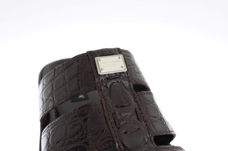 Brown Caiman Crocodile Leather Sandal Shoes