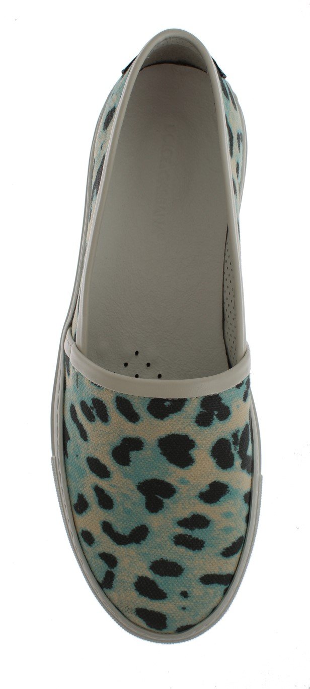 Blue Leopard Canvas Leather Espadrilles Shoes