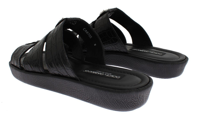 Black Caiman Crocodile Leather Sandal Shoes