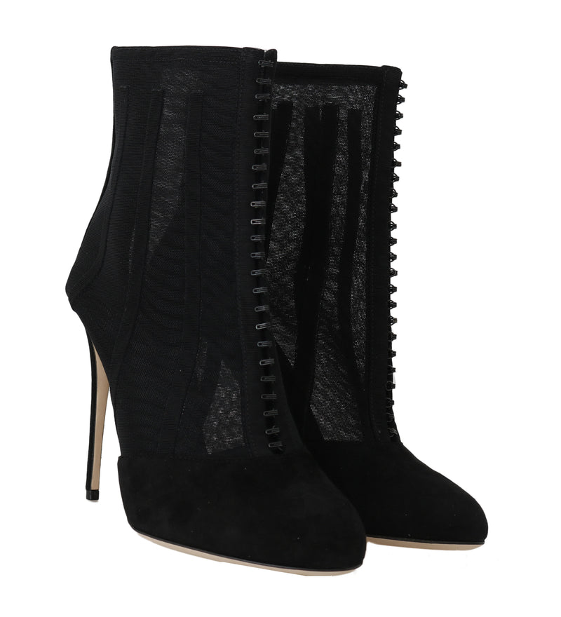 Black Suede Tulle Ankle Booties