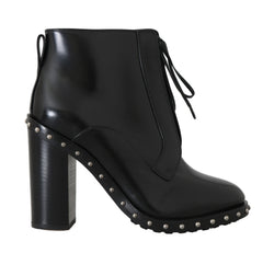 Black Leather Studded Booties