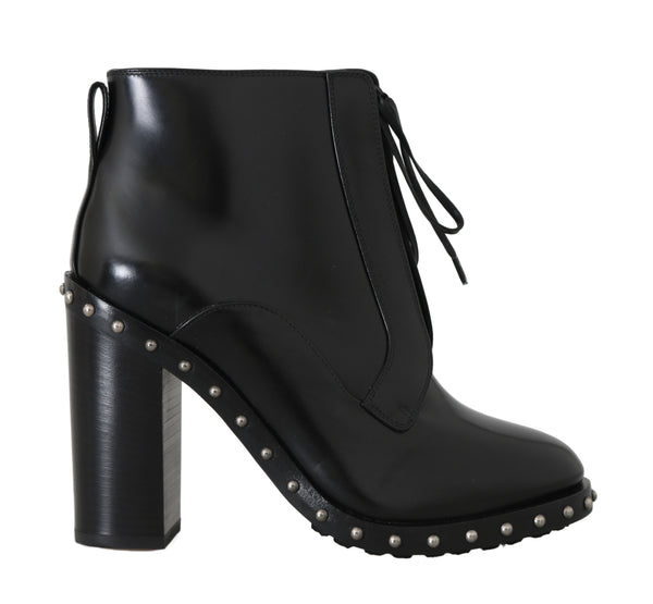 Black Leather Studded Booties
