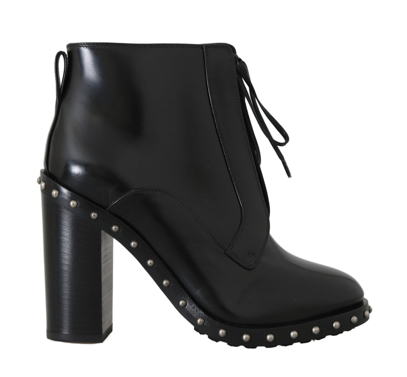 Black Leather Studded Booties