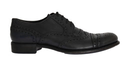 Gray Leather Wingtip Oxford Shoes
