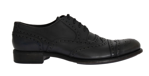 Gray Leather Wingtip Oxford Shoes