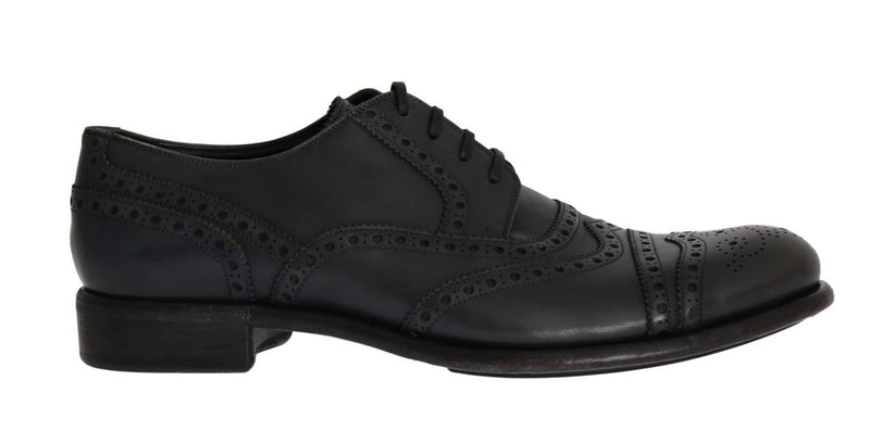 Gray Leather Wingtip Oxford Shoes