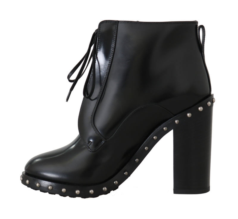 Black Leather Studded Booties
