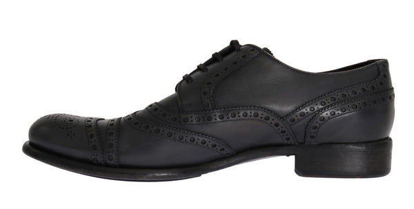 Gray Leather Wingtip Oxford Shoes