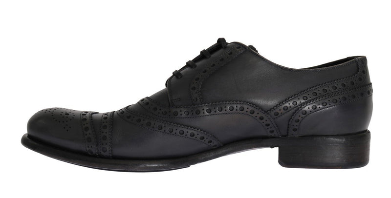 Gray Leather Wingtip Oxford Shoes