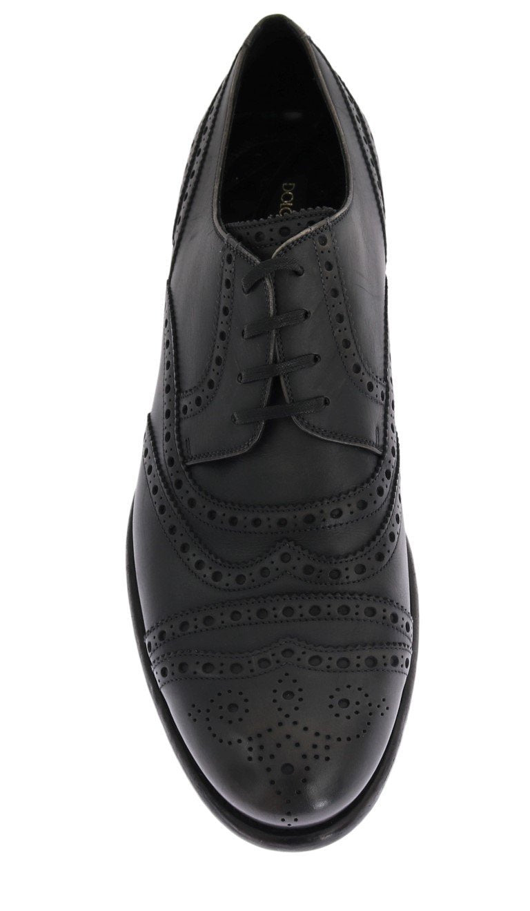 Gray Leather Wingtip Oxford Shoes