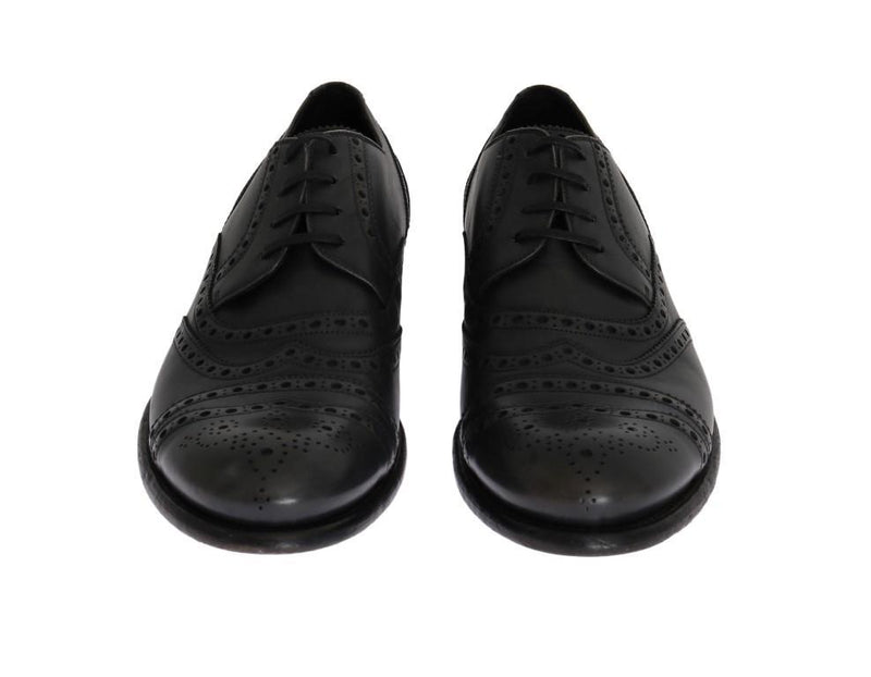 Gray Leather Wingtip Oxford Shoes