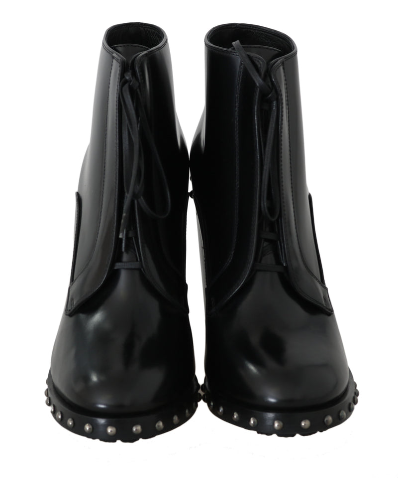 Black Leather Studded Booties