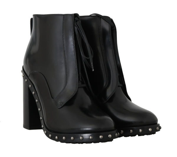 Black Leather Studded Booties