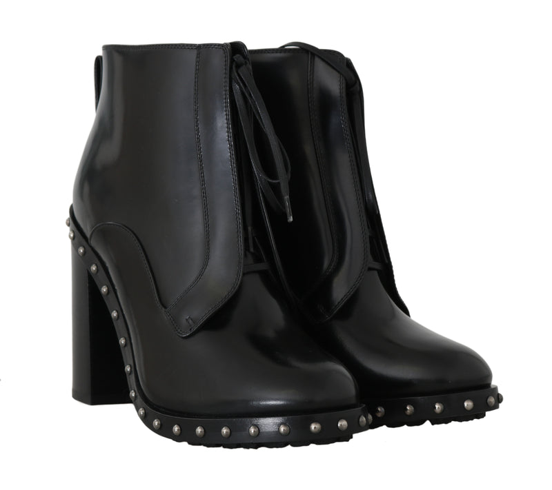 Black Leather Studded Booties