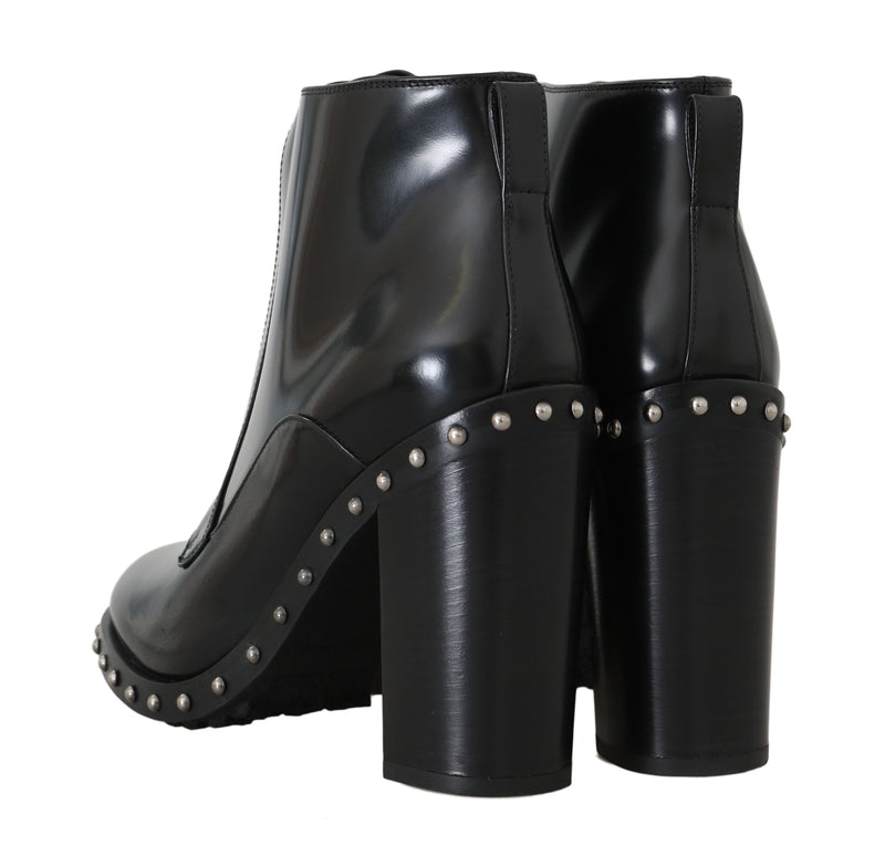 Black Leather Studded Booties
