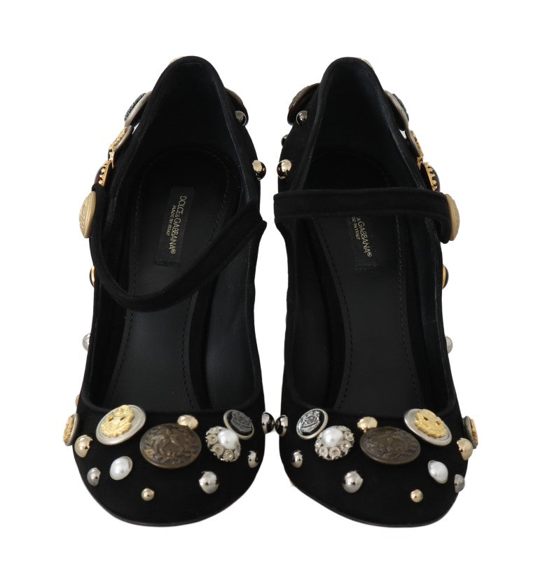 Black Suede DG Logo Studs Pearls Shoes