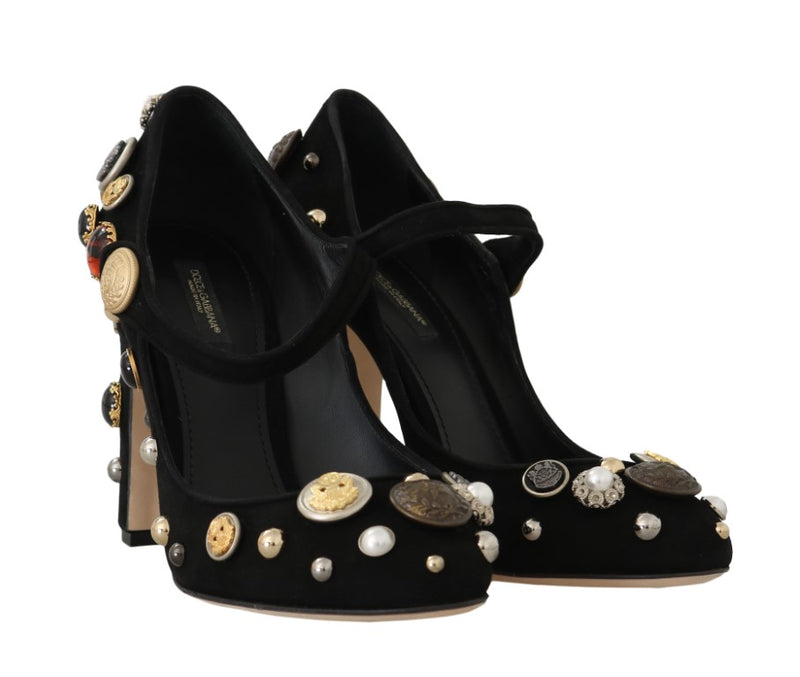 Black Suede DG Logo Studs Pearls Shoes