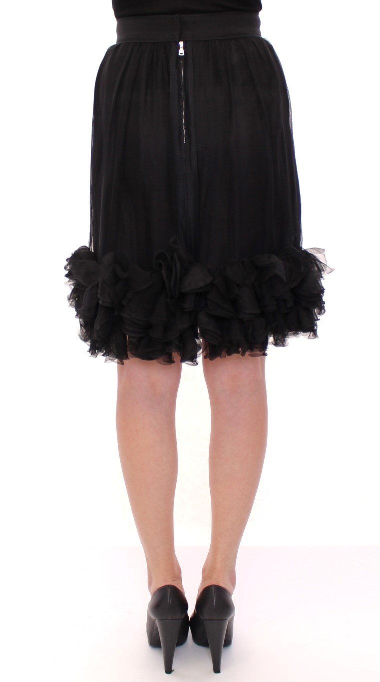 Black Silk Transparent Above Knees Skirt