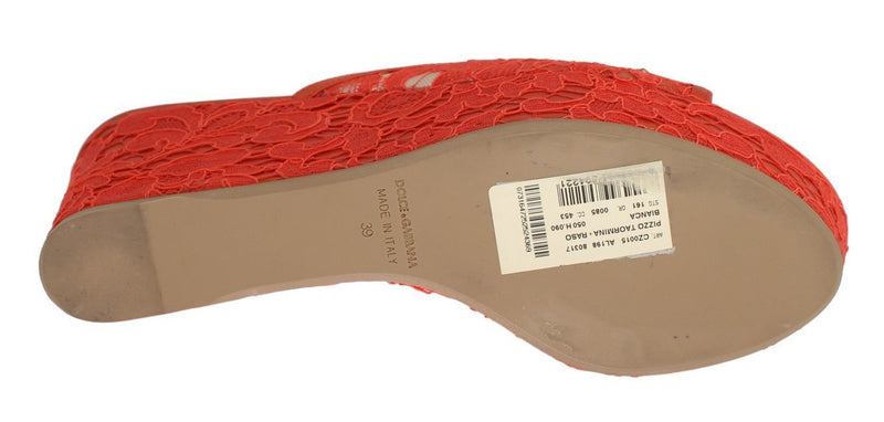 Red Lace Crystal Mules Wedge Sandal Shoes
