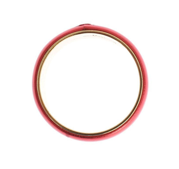 Red Leather Gold Brass Bangle Bracelet