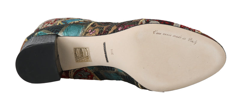 Gold Jacquard Patterned Ankle Boots