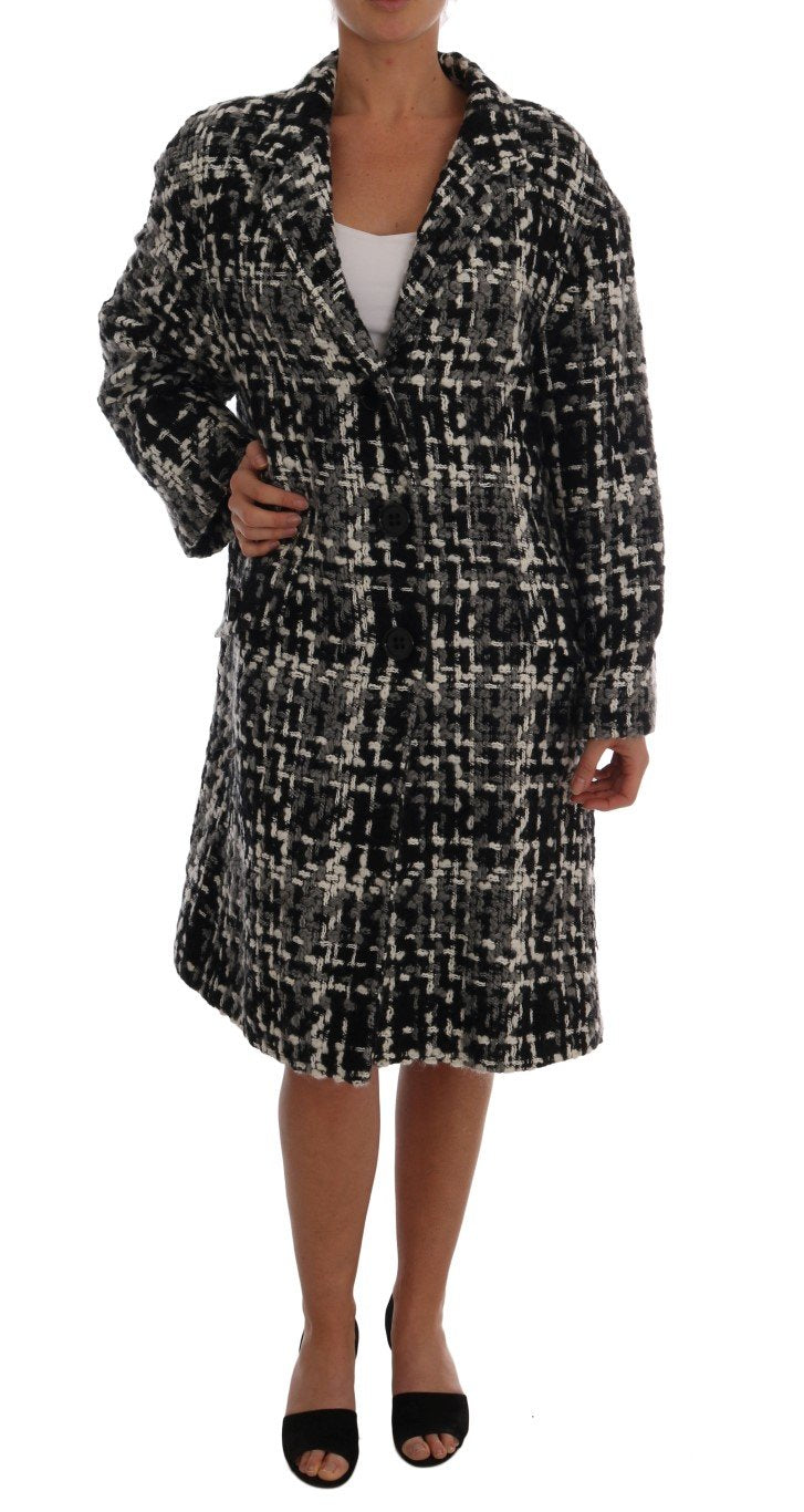 Black Gray Knitted Wool Coat