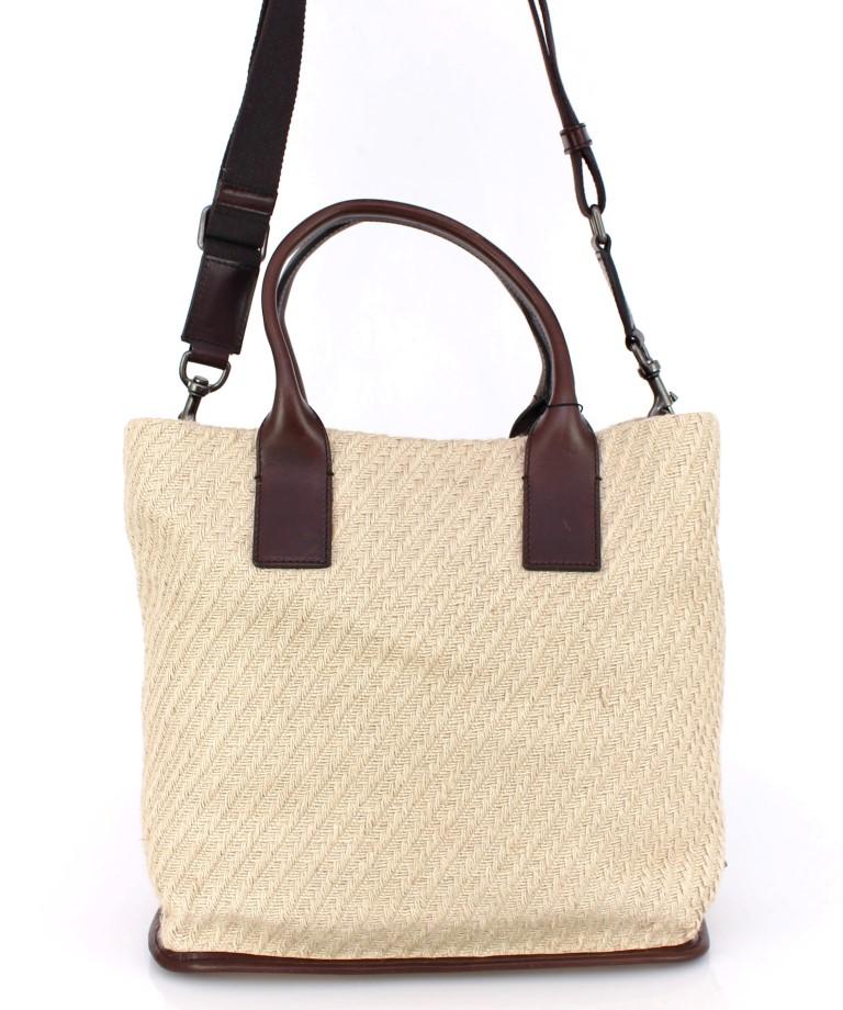Beige leather travel tote bag
