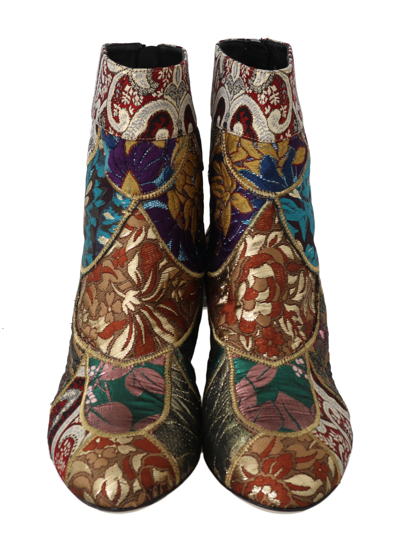Gold Jacquard Patterned Ankle Boots