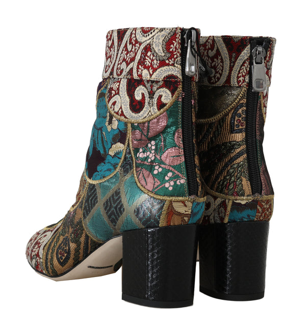 Gold Jacquard Patterned Ankle Boots