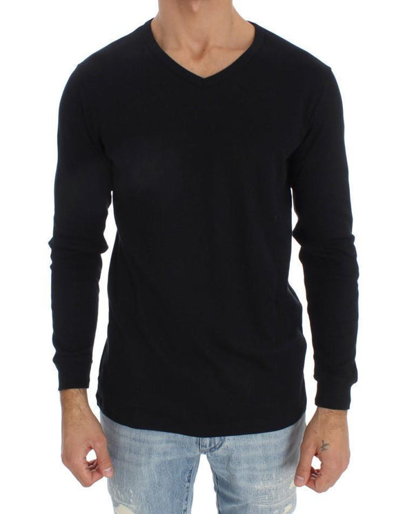 Black Cotton V-neck Sweater