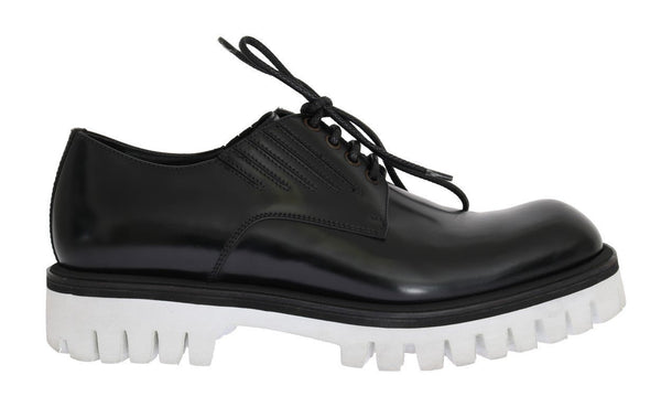 Black Leather Polished Thick Sole Shoes
