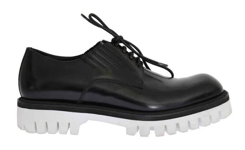 Black Leather Polished Thick Sole Shoes