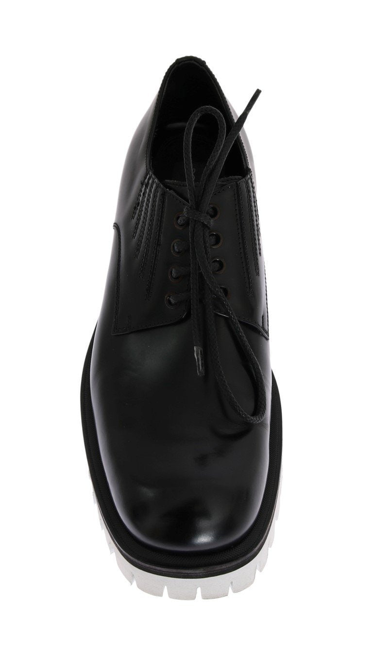 Black Leather Polished Thick Sole Shoes