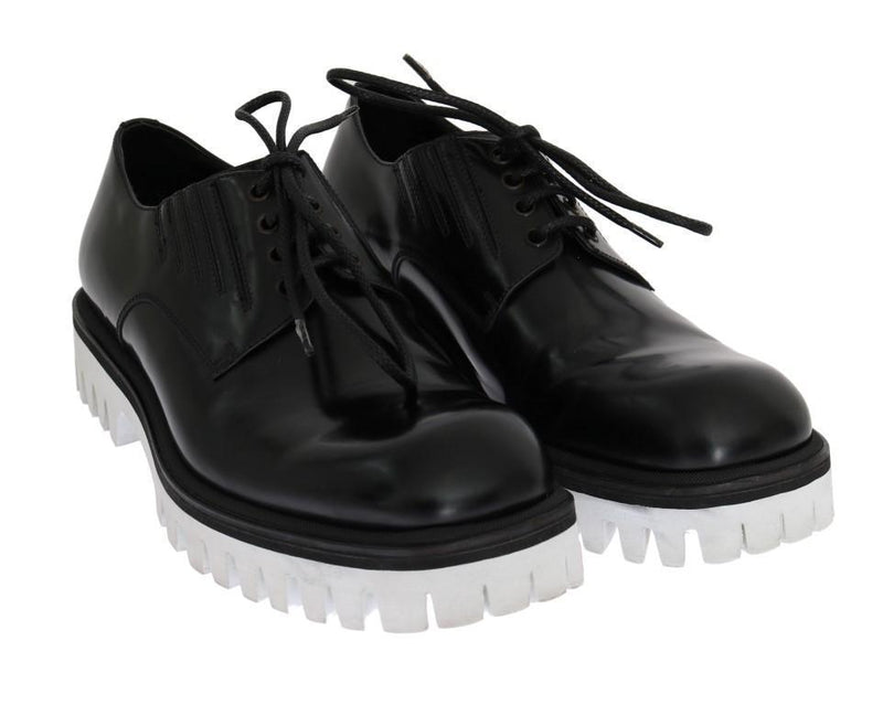 Black Leather Polished Thick Sole Shoes