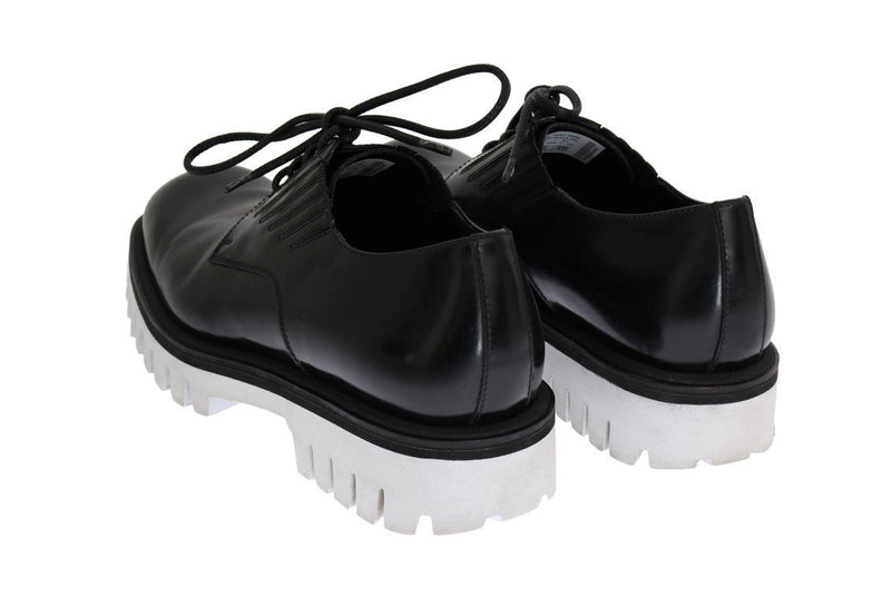 Black Leather Polished Thick Sole Shoes