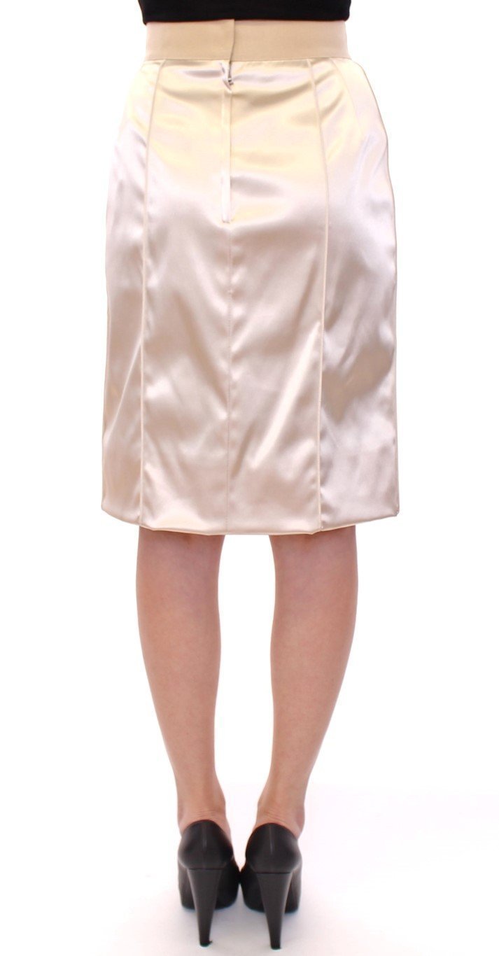 Beige Silk Knee Length Pencil Skirt