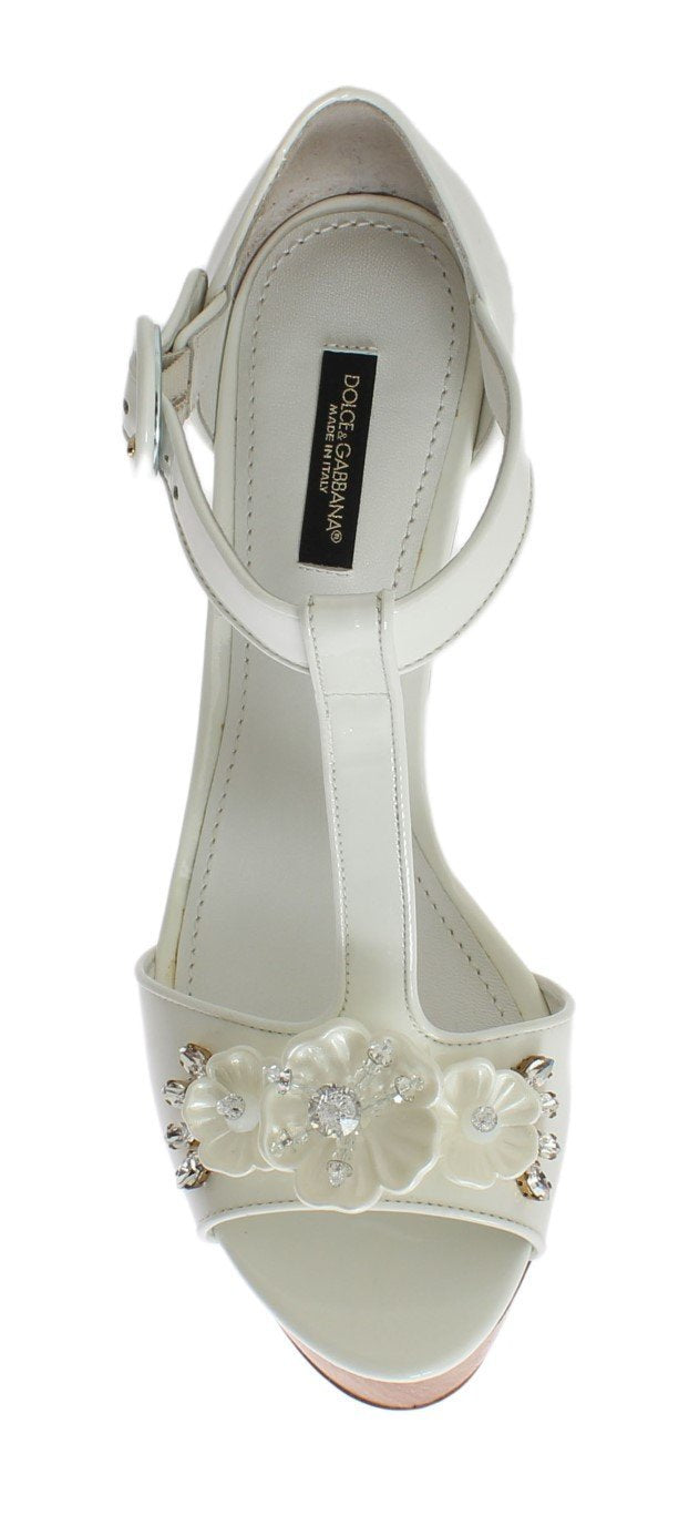 White Leather Crystal Wedges Sandals