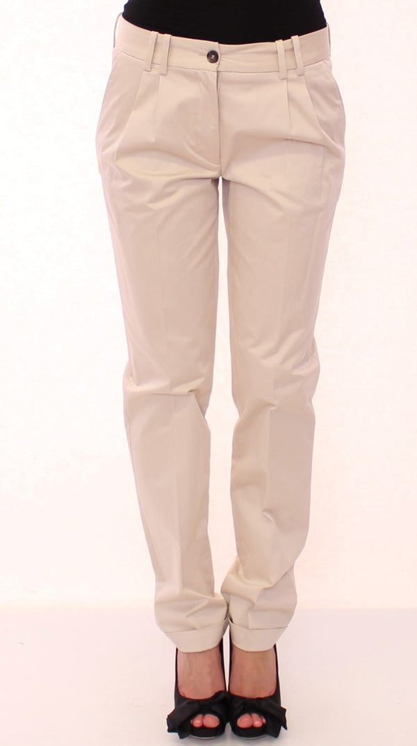 Beige Cotton Straight Casual Pants