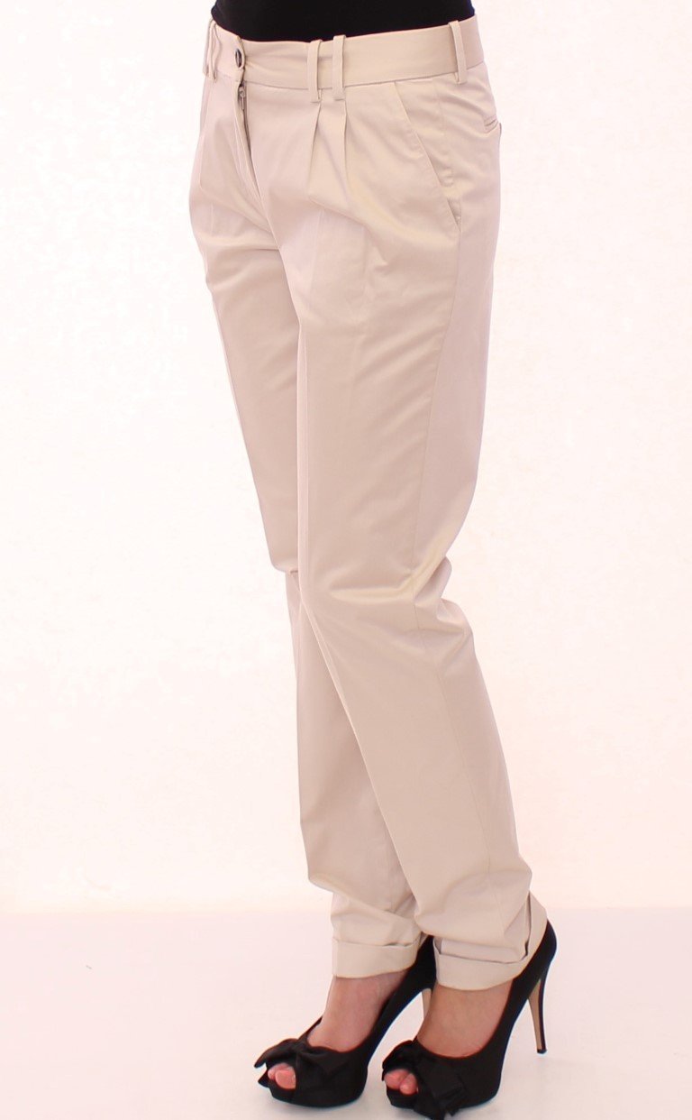 Beige Cotton Straight Casual Pants