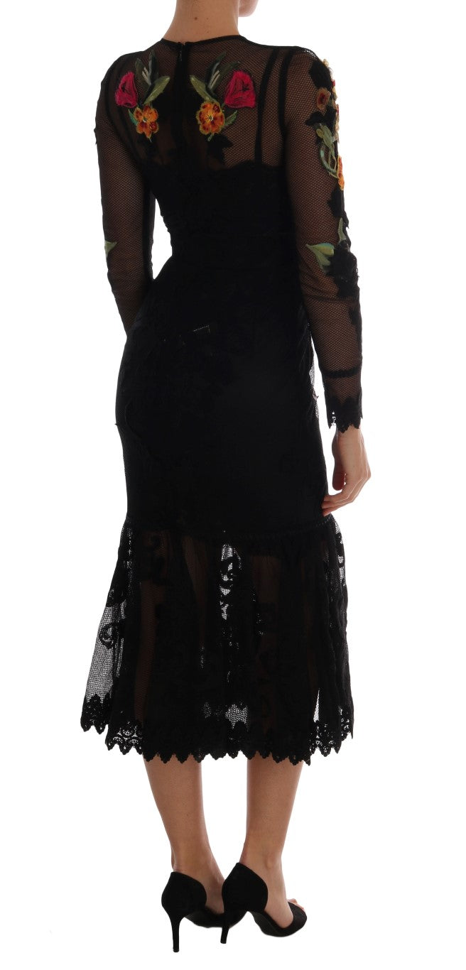 Black Floral Appliqué A-line Dress