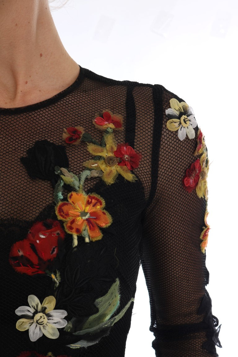 Black Floral Appliqué A-line Dress